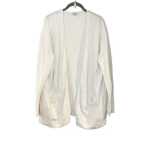 Madewell‎ Summer Ryder Cardigan Sweater Stripe Texture Solid Ivory Open Front XL - Picture 2 of 8